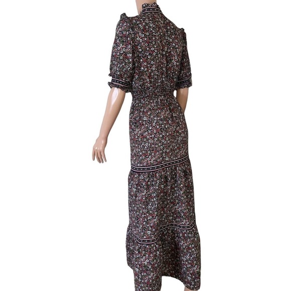 Max Studio Elbow Length Sleeve Print Tiered Maxi Dress SZ M brown floral - Picture 3 of 10